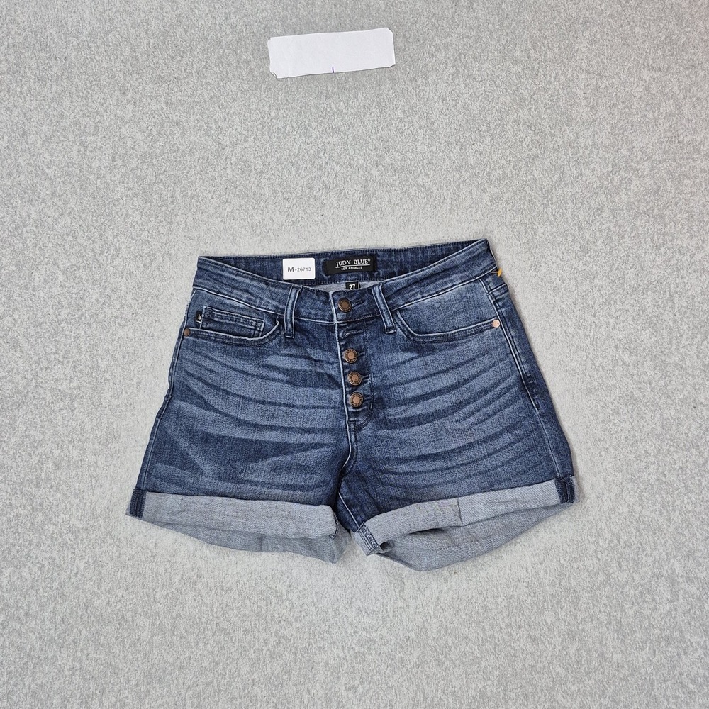 Judy Blue Women Shorts 27 Blue Denim Jeans JB15007-JS DK Button Cuffed